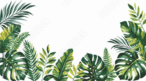 Watercolor tropical leaves frame in lush green tones. Elegant botanical border design perfect for wedding invites, summer cards, and natural-themed projects. Isolated on white background