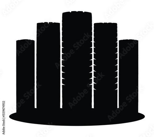 Dynamic Tire Tread Marks from Drifting Car in a Spiral for Motorsport and Racing, On White Background
