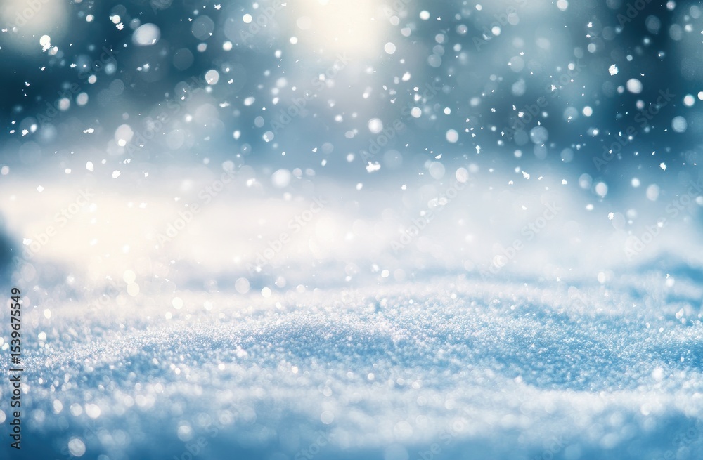 Fototapeta premium Winter snowfall scene, soft focus on snow surface with falling snowflakes