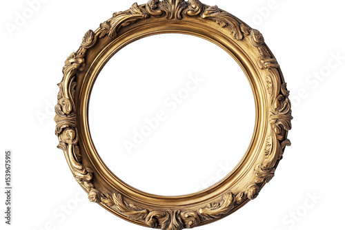 Stunning antique circle frame in gold featuring intricate detailing, perfect for vintage decor, wall art, or showcasing cherished memories in elegant fashion
