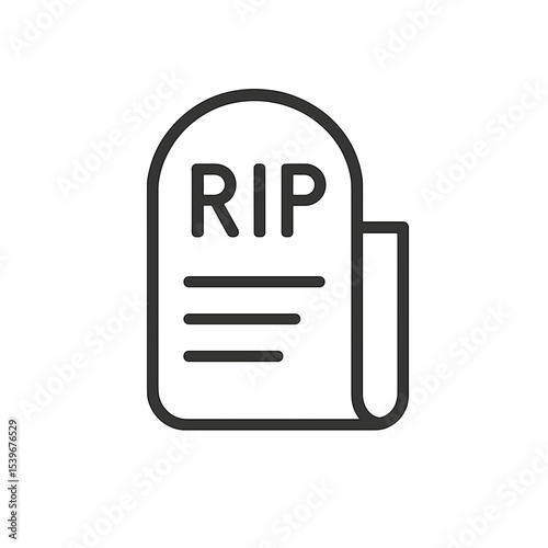 Simple line drawing of a gravestone with RIP inscription  