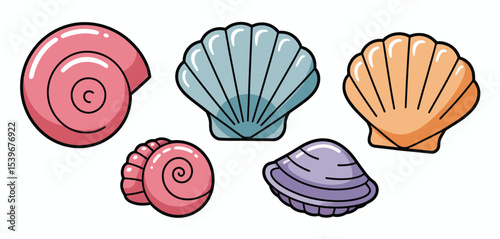 Collection of Cute Cartoon Seashells Ocean Theme