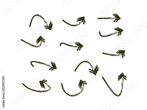 hand drawn pencil arrows collection showcasing diverse sketched vector arrow designs in various directions for infographics, diagrams, and artistic presentations