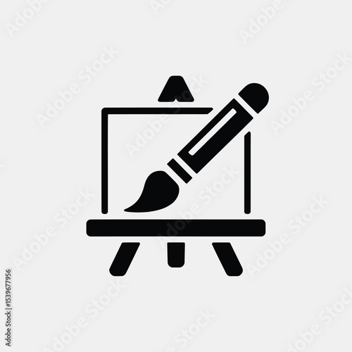Black and white easel icon with brush representing art creativity and design simple vector illustration concept