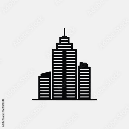 Black and white minimalist cityscape vector illustration depicting skyscraper buildings and urban architecture perfect for business concepts and design projects