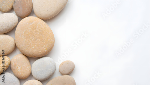 Smooth pebbles and stones are isolated on white background