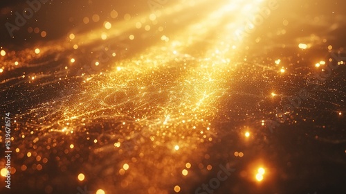 Golden, glowing particles swirl in a radiant stream