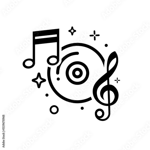 A collection of musical notes and symbols. Musical notes in various shapes. Symbols include treble clef, rests, and more. Perfect for music education and design. Music elements, vector set.