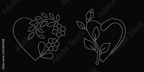 Abstract love heart, rhinestone, beautiful rhinestone glitter motif design.