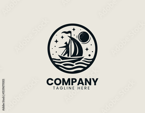 Adventurous sky sailor character with compass and map in detailed vector logo illustration for travel companies