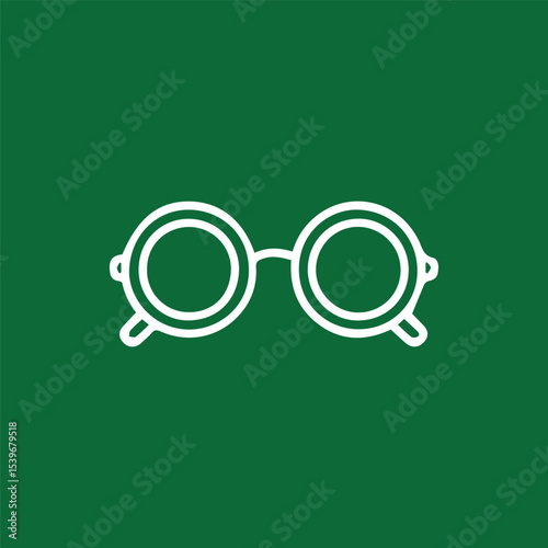 Stylish Eye Glasses Simple White Outline on a Emerald Green Background
