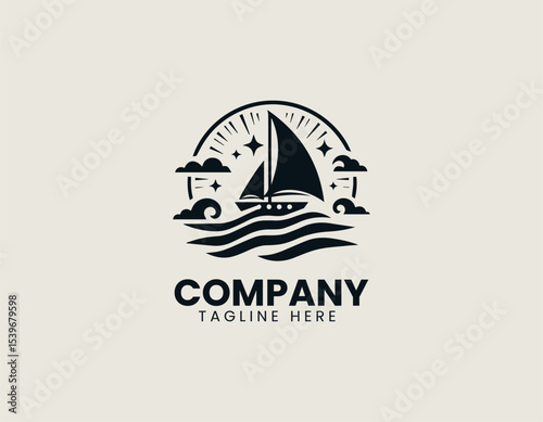 Modern minimalist sky sailor silhouette with abstract cloud and wing elements for clean vector logo identity
