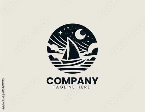 Modern minimalist sky sailor silhouette with abstract cloud and wing elements for clean vector logo identity