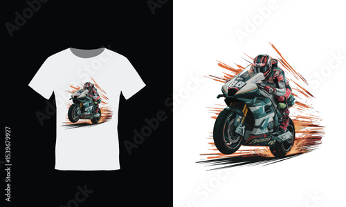 Motorcycle rider design on a t shirt with black background