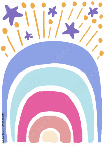 Colorful Abstract Rainbow Illustration with Stars and Sparkles