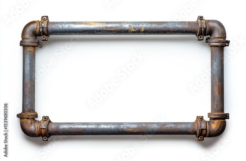 Rusty metal pipe frame on white
