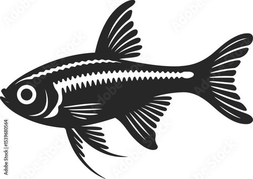 Neon Tetra Fish Silhouette Vector, Tropical Aquarium Fish Illustration Design.