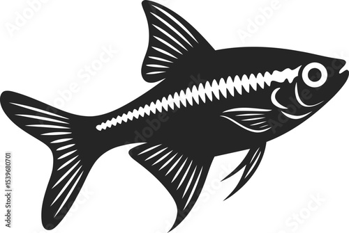 Neon Tetra Fish Silhouette Vector Design, Transparent Background.