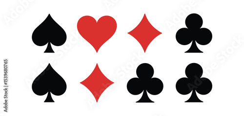 Playing Card Suits Set Black and Red Icons