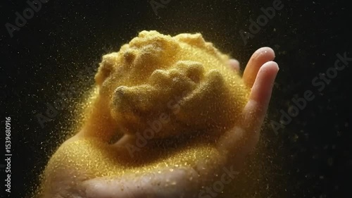 Golden particles swirling in a hand