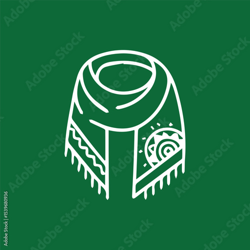 Elegant scarf design simple graphic line drawing on a green backdrop