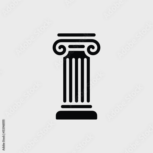 Elegant black and white icon depicting an ancient greek ionic column architectural element ideal for design and branding projects.