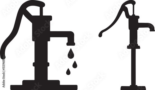 Handpump tube well icon, symbol set silhouette design vector illustration