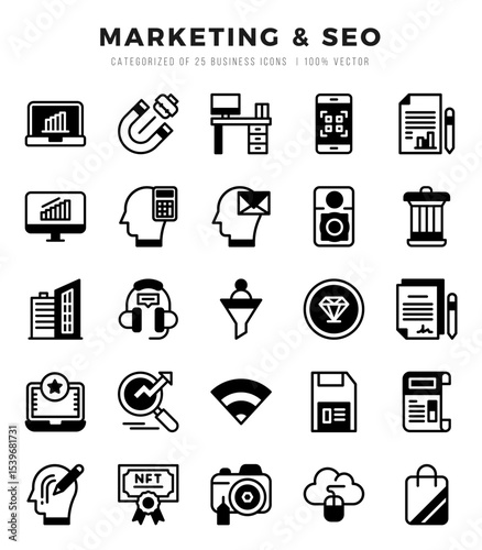 Marketing & SEO icon pack for your website. mobile. presentation. and logo design.