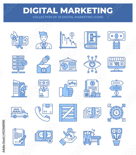 Collection of 25 Digital Marketing Icons. A Visual Guide to Business Growth