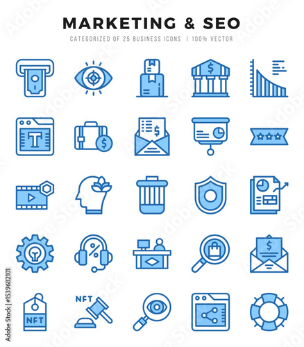 Marketing & SEO Two Color icons collection. 25 icon set in a Two Color design.