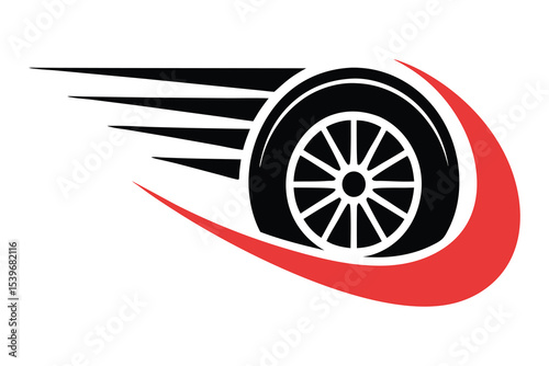 Dynamic Car, Wheel Vector with Speed Effect for Auto Repair and Detailing Service On White Background
