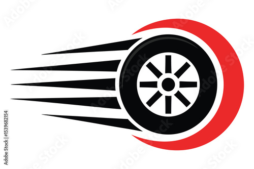 Modern Tire Shop Logo, with Fast Spinning Wheel for Car Service and Racing On White Background
