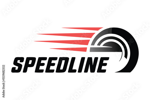 Modern Tire Shop Logo, with Fast Spinning Wheel for Car Service and Racing On White Background
