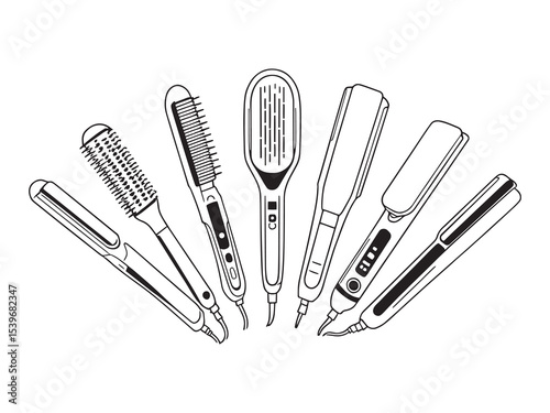 black and white hair straightener line drawing vector