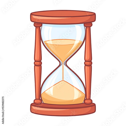 A classic hourglass clipart with time running out isolated on transparent background