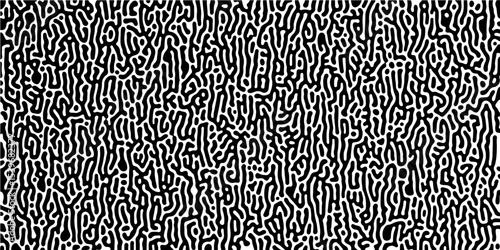 Abstract Turing organic wallpaper background. Linear design with biological shapes. Organic lines in Memphis. 260Turing reaction diffusion monochrome seamless pattern with chaotic motion.