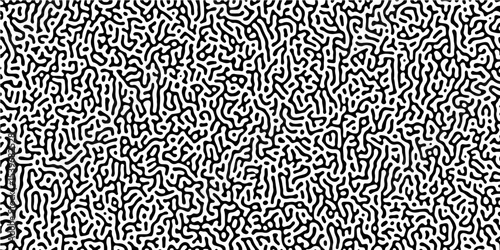 Abstract Turing organic wallpaper background. Linear design with biological shapes. Organic lines in Memphis. 260Turing reaction diffusion monochrome seamless pattern with chaotic motion.
