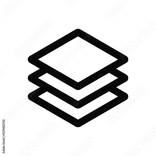 Layered icon illustrating stacking levels or hierarchy in a modern flat design style with thick black outlines on a clean white background