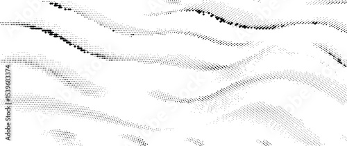 Abstract wave lines halftone pattern. Black and white vector illustration	