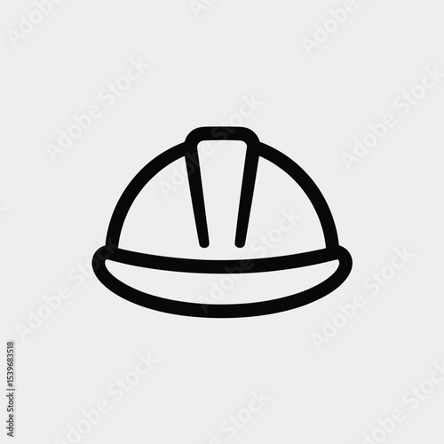 Minimalist black outline construction helmet icon representing safety and protection in building and engineering projects