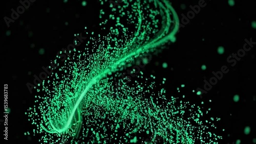 Abstract glowing green light trails on dark background enchanting waves of luminous energy motion