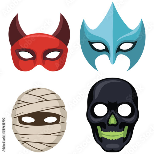 halloween party masks vector illustration isolated on white
