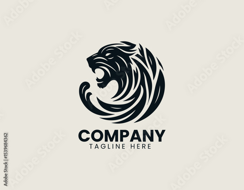 Stylized black panther in mid-leap position with dynamic lines for a striking vector logo identity
