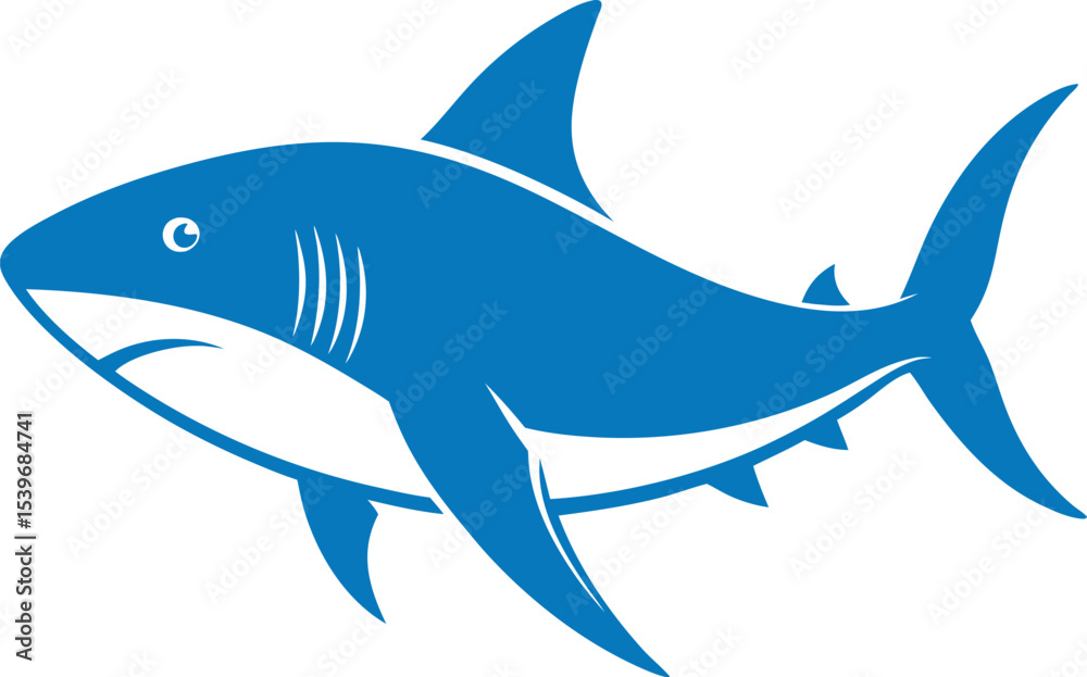 Obraz premium Cartoon Shark Vector Illustration Isolated on White Background