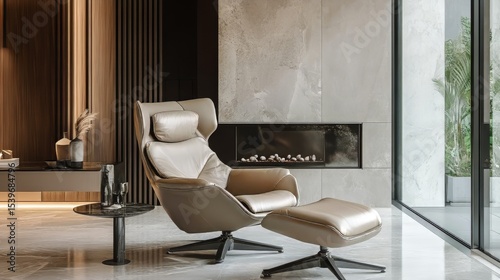 Neutral-tone leather recliner chair in modern space