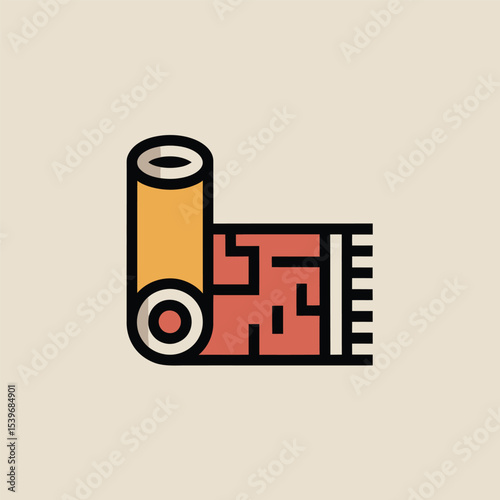 Rolled rug icon illustrating home decor and design in modern flat line style with a light beige background