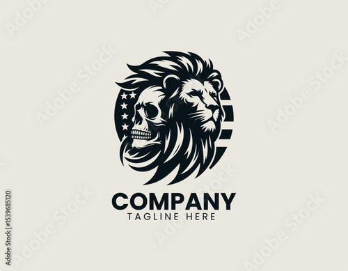 Bold lion and skull combination with tribal elements in a striking vector logo design for edgy branding