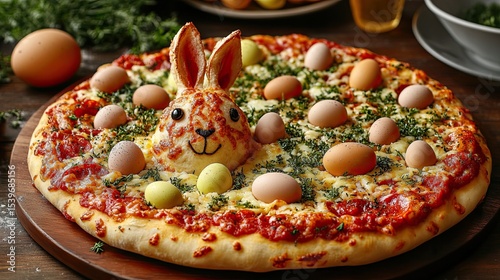 Easter Pizza Shaped Like a Hare with Eggs for a Fun Meal