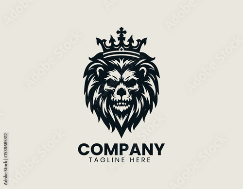 Bold lion and skull combination with tribal elements in a striking vector logo design for edgy branding