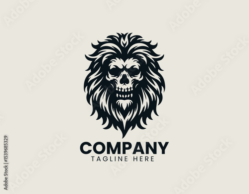 Majestic lion and skull merged together in an intricate vector logo illustration for masculine branding projects